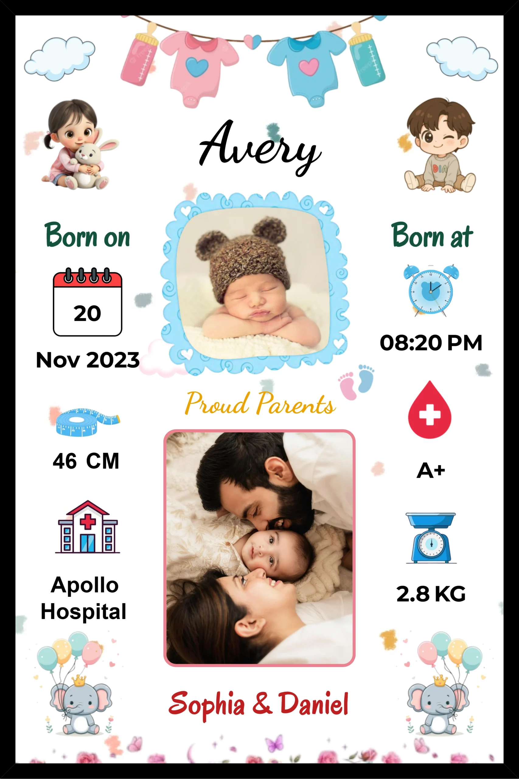 Baby Birth Details Photo Frame