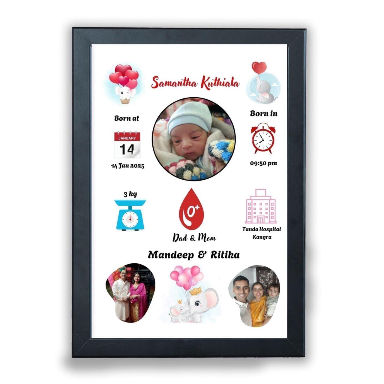 Elephant Theme Baby Birth Keepsake Frame