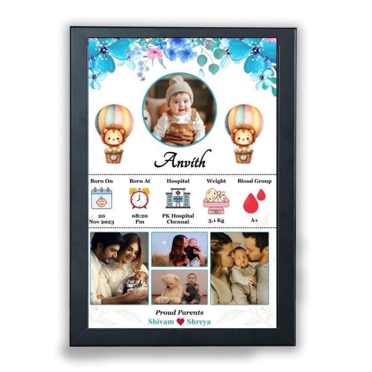 Floral Lion Hot Air Balloon Baby Birth Frame
