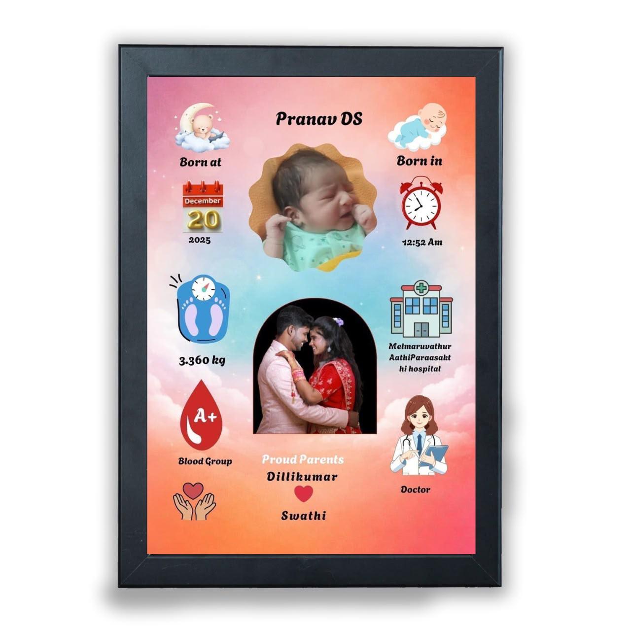 Pastel Cloud Baby Birth Details Frame