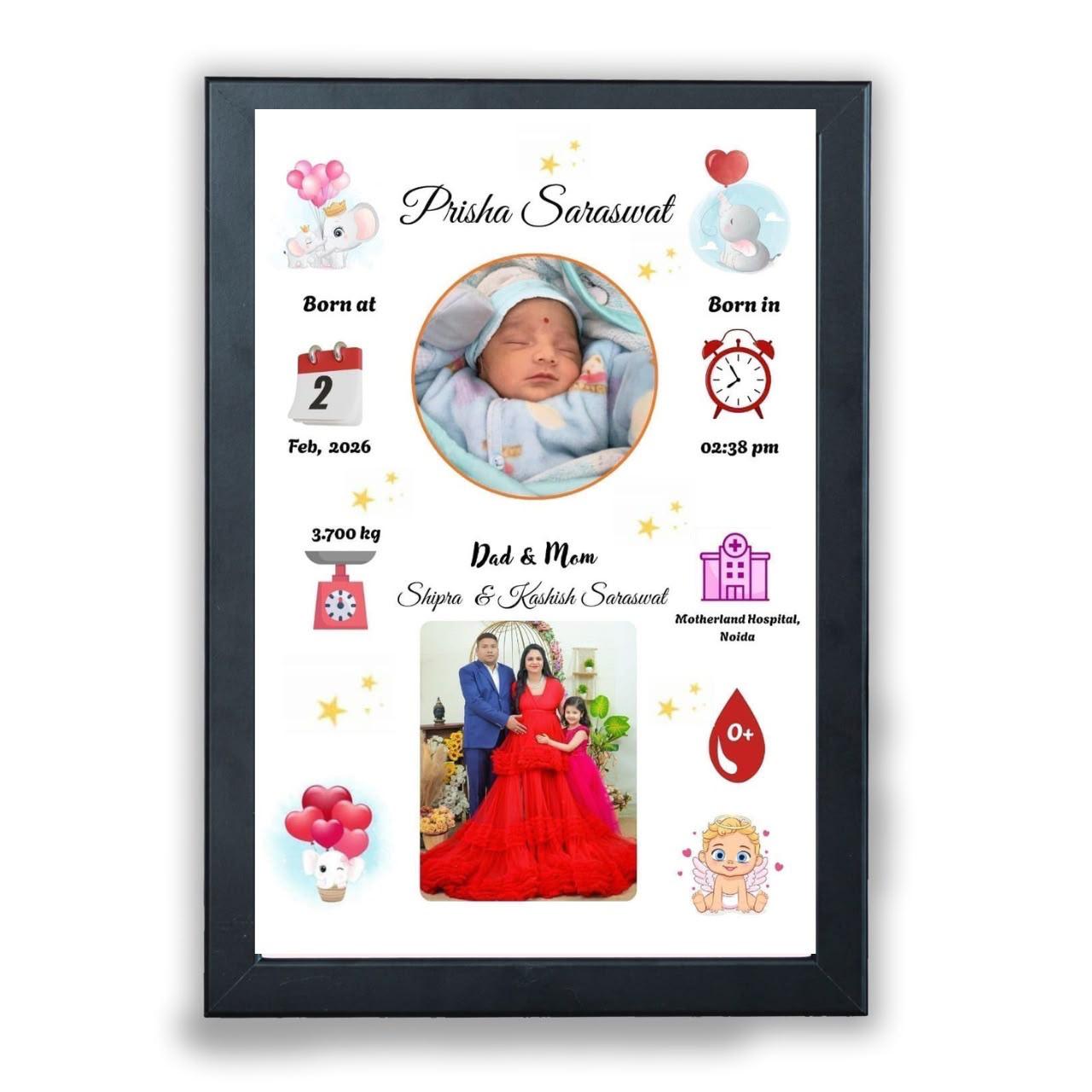 Elephant Balloon Baby Birth Announcement Frame