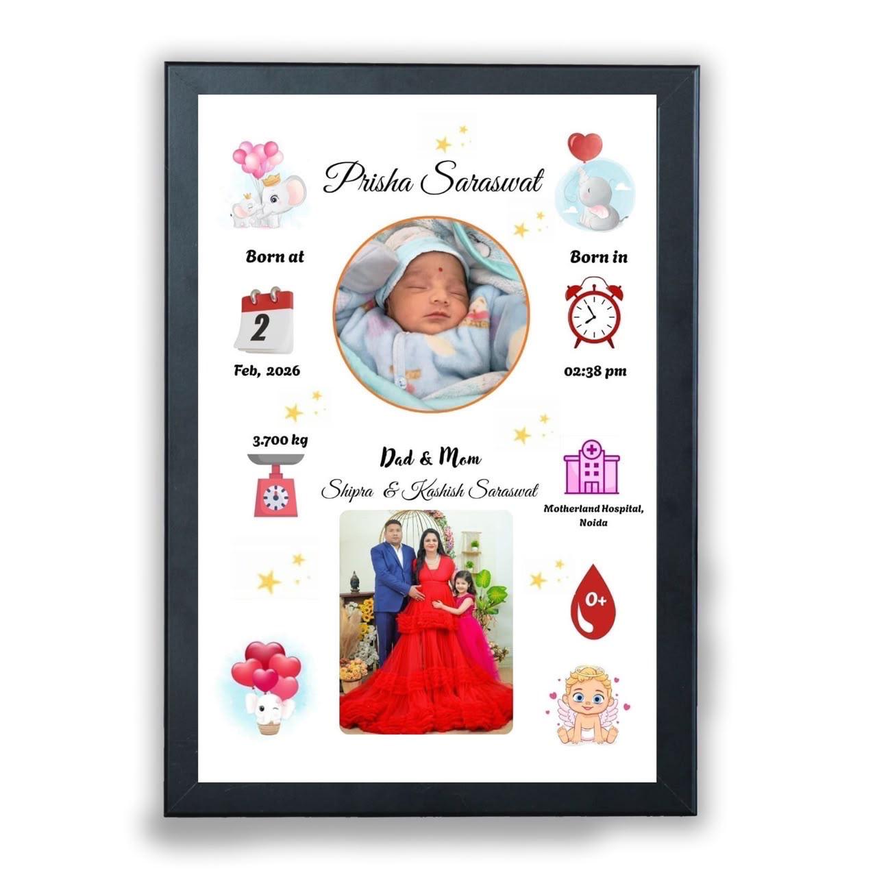 Cute Elephant Stars Baby Birth Frame