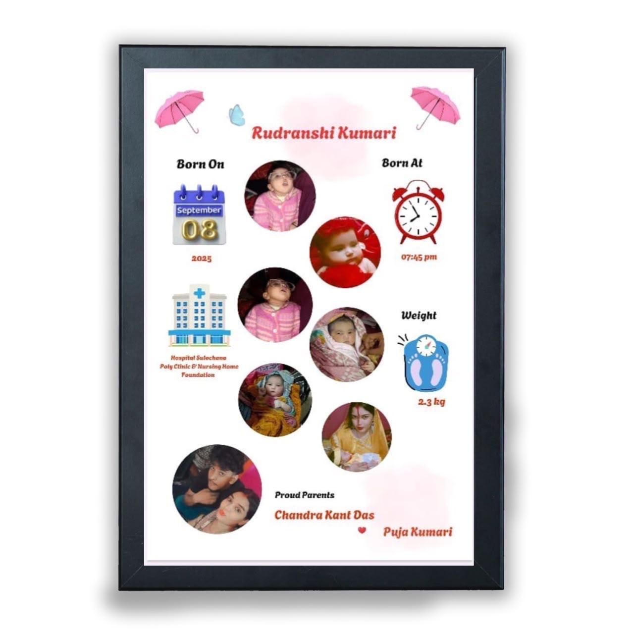 Pink Umbrella Multi-Photo Baby Birth Frame