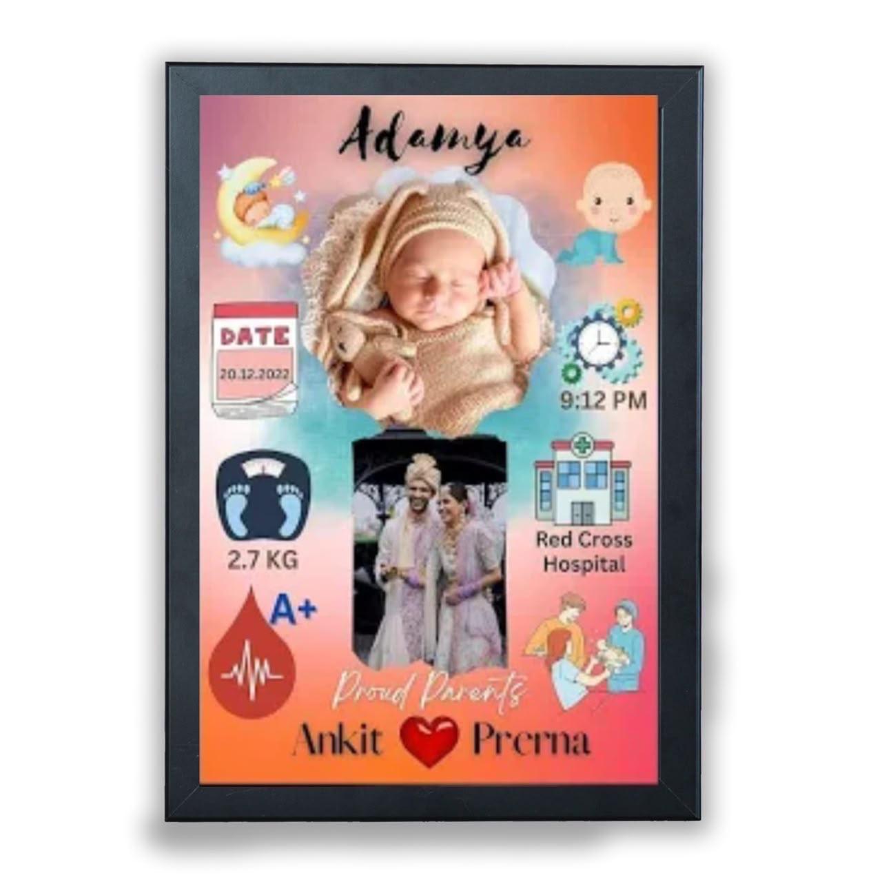 Pastel Gradient Baby Birth Details Frame