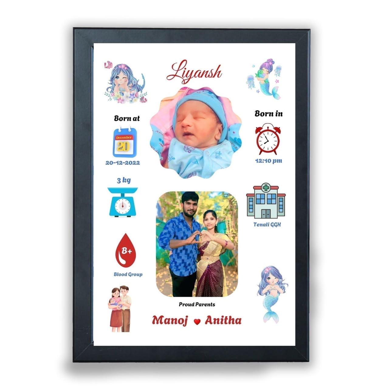 Mermaid Theme Baby Birth Details Frame