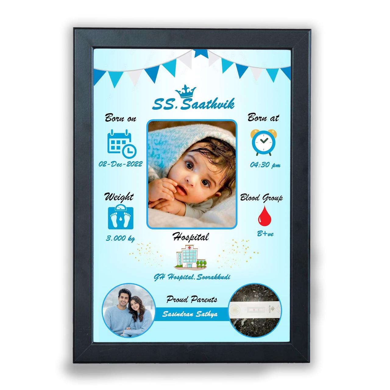 Blue Bunting Boy Baby Birth Frame