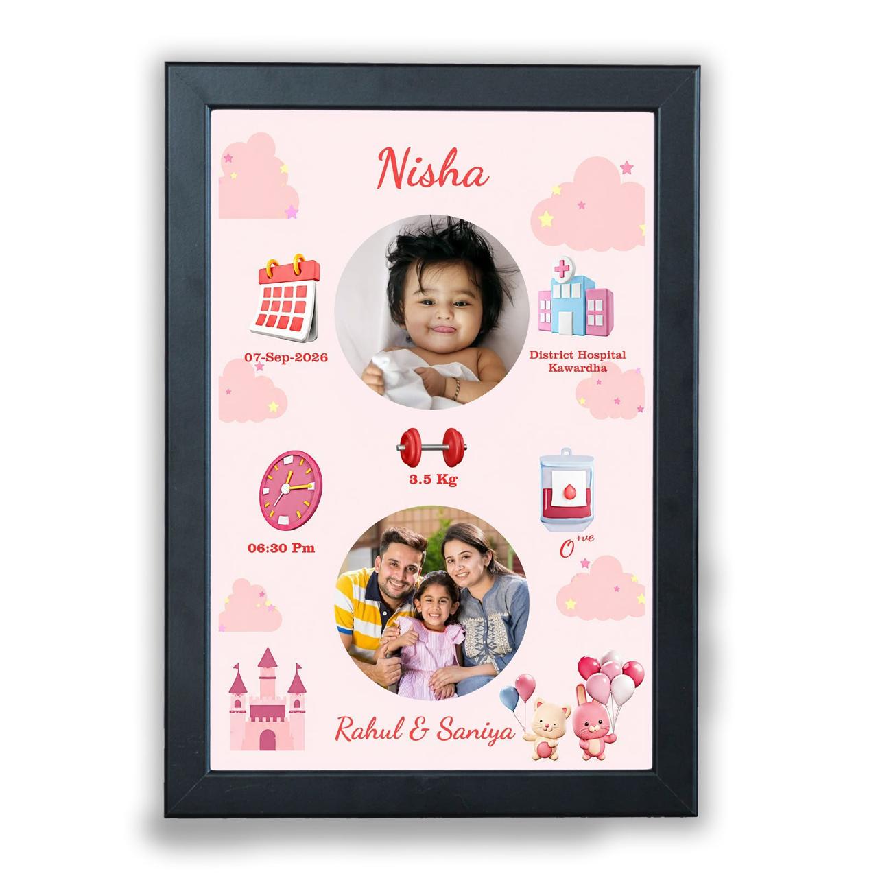 Pink Castle Cloud Girl Birth Frame