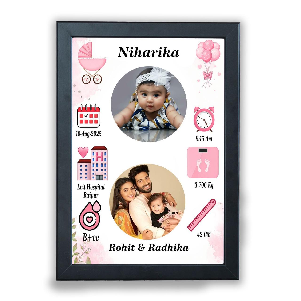Pink Floral Baby Birth Keepsake Frame