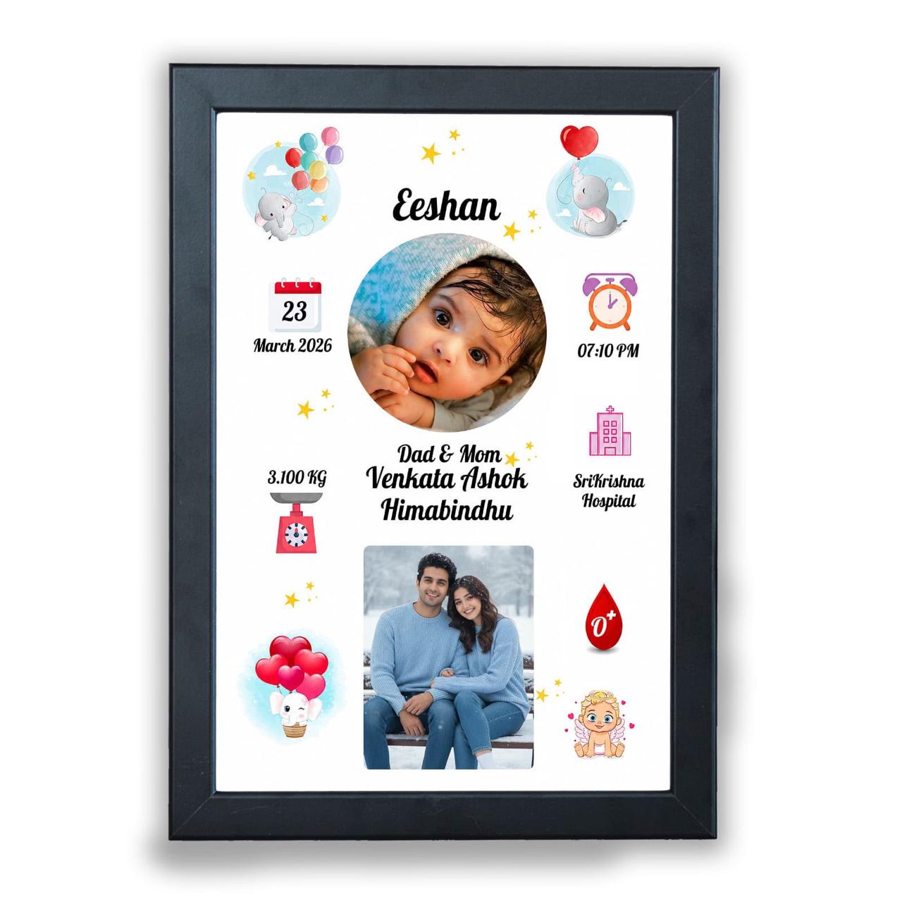 Elephant Hearts Baby Birth Announcement Frame