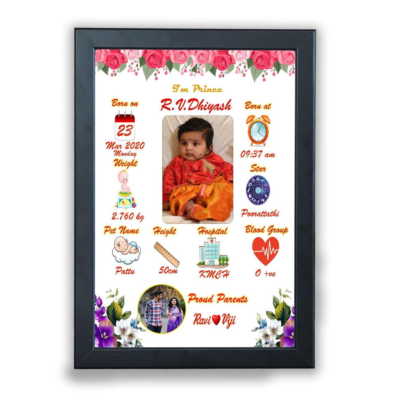 Rose Prince Personalized Baby Birth Frame