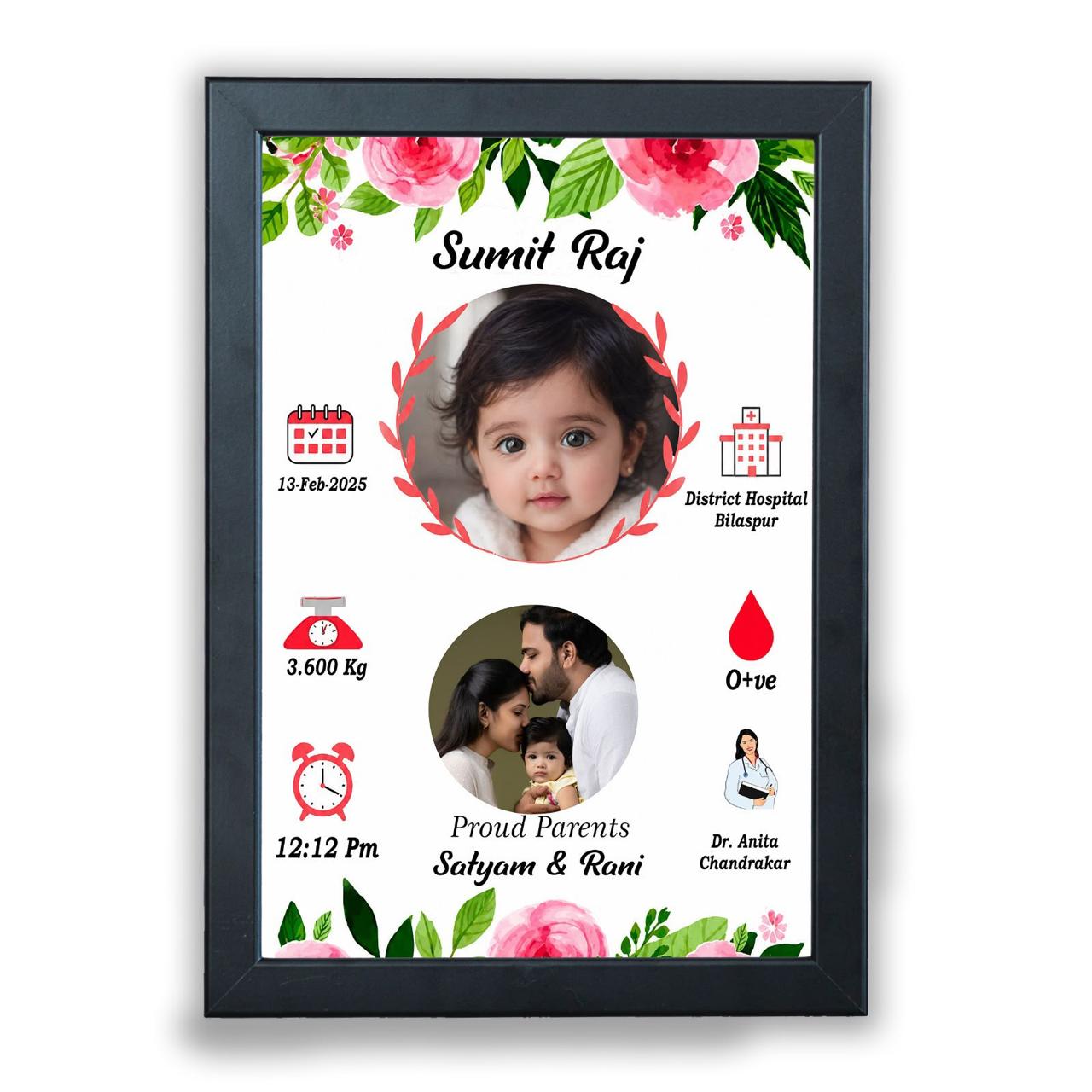 Rose Classic Baby Birth Details Frame